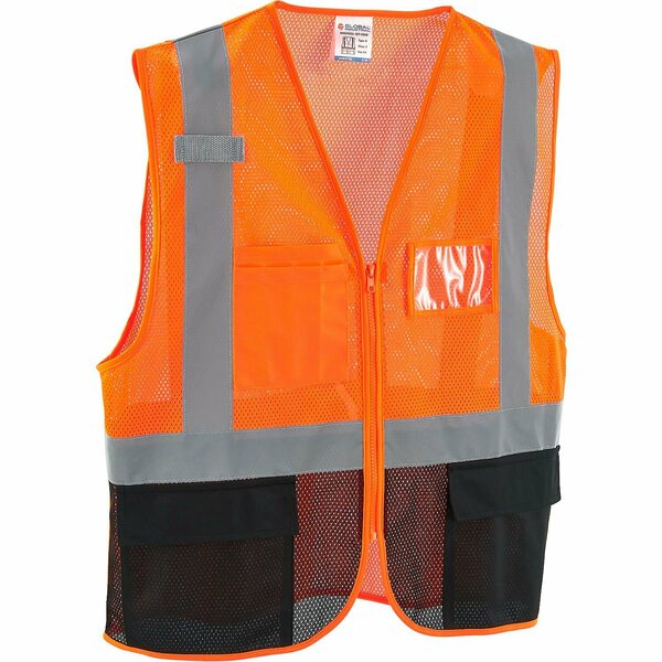 Global Industrial Class 2 Hi-Vis Safety Vest, 3 Pockets, Mesh, Orange/Black, L/XL 641637OL